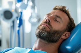 Dental patient resting in chair with his eyes closed