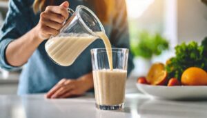 Woman pouring a blended drink for herself