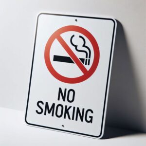 No smoking sign leaning against wall